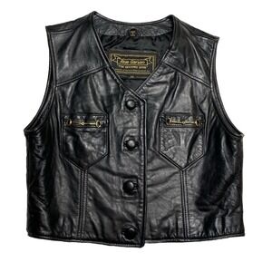 Rem Garson Women's Medium The Second Skin Black Leather Vest Button Up